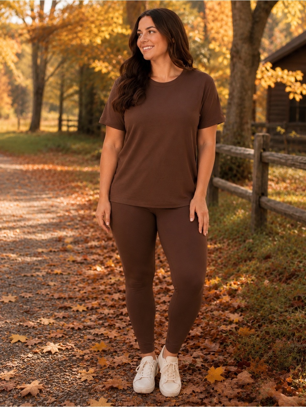 Zenana Brown 2 Piece Lounge Set T Shirt Leggings Medium NWOT